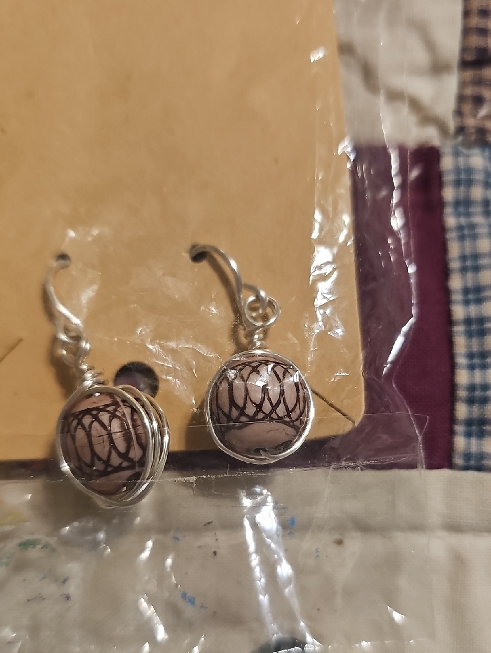 Handcrafted Pink Swirl Wire-Wrapped Drop Earrings